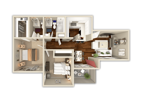 Floor plan for 2 beds, 1.5 baths, 847 sqft